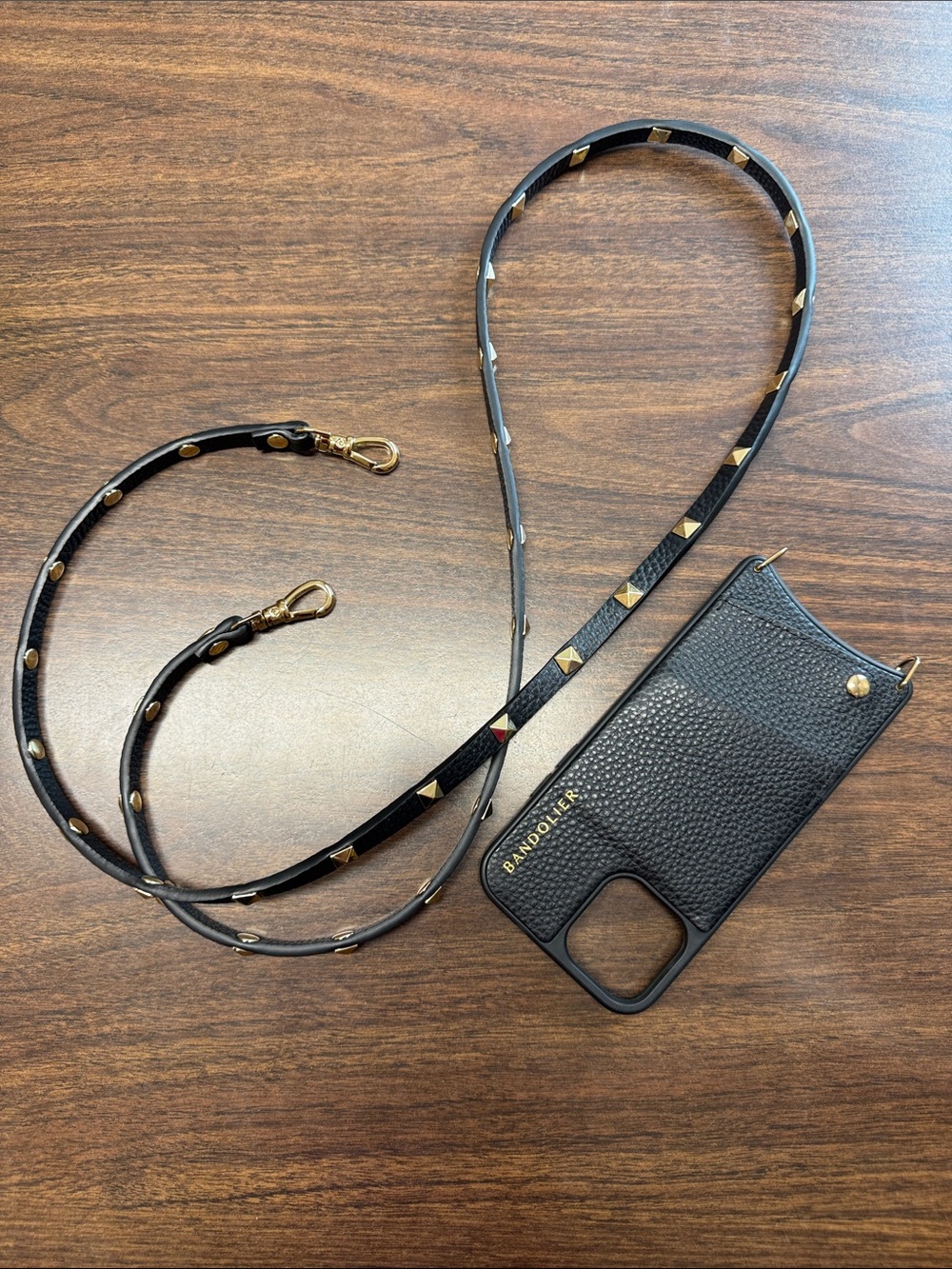 Bandolier Emma Black Pebble Leather Crossbody Case for 12/12 Pro with Strap - Picture 14 of 15